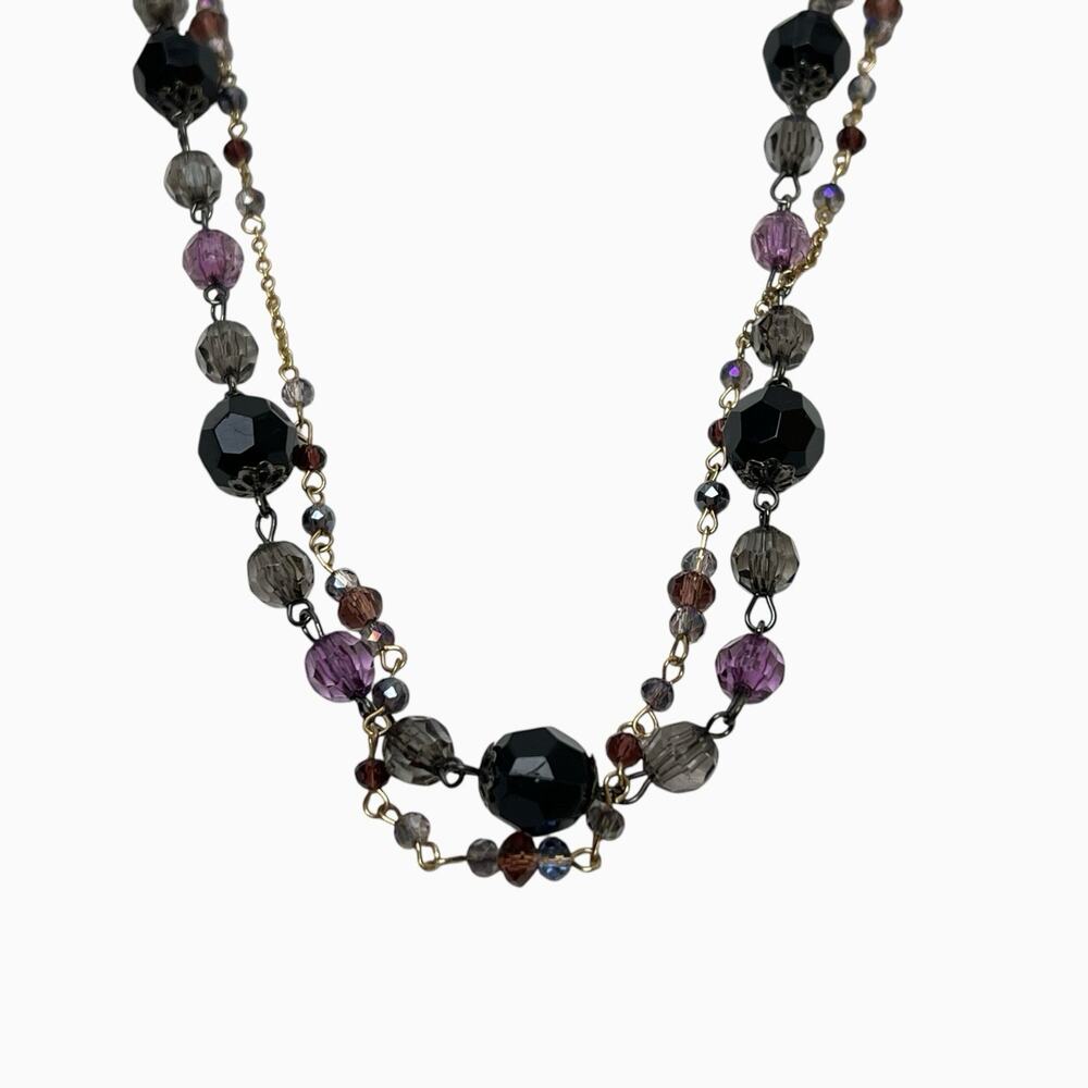 Rhinestone Necklaces Lot 2 Translucent Purple Black Faceted Sparkly Beaded Long